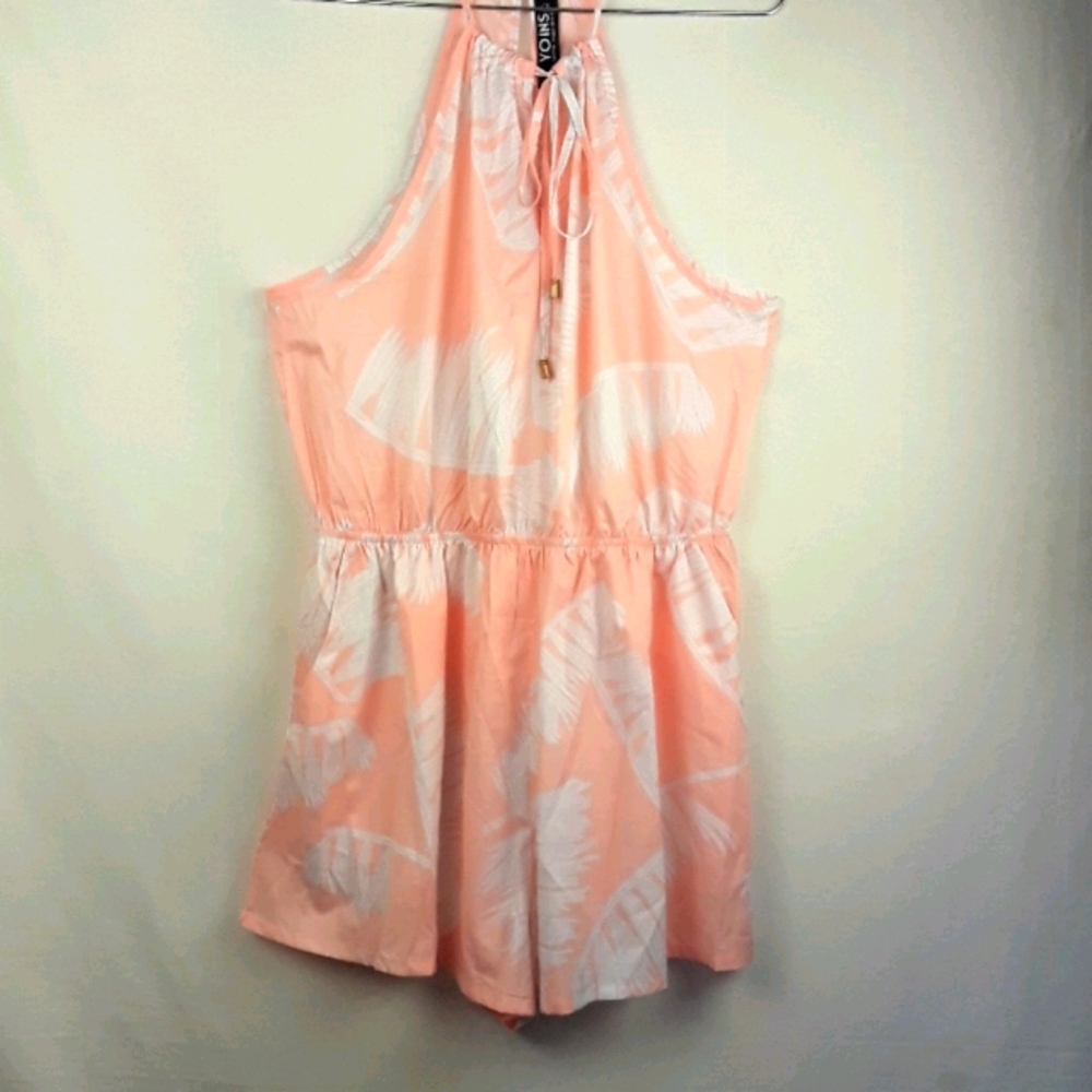 New Yoins Peach Floral Keyhole Cutout Romper Sz L